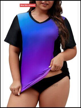 Plus Size Rash Guard UV Sun Protection Swim Shirt Short Sleeve Swimsuit Top